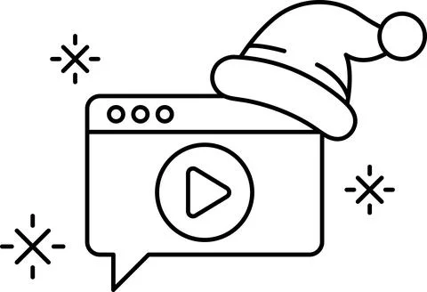 A black and white image of a computer screen with a Santa hat on top of it 스톡 일러스트