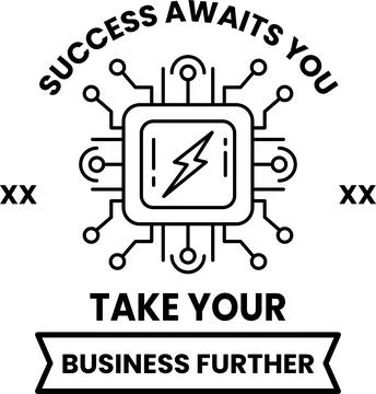 A black and white image of a computer chip with the words "success awaits y.. 库存插图