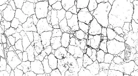 A black and white image of a cracked wall, cracked concrete of grunge texture Stock Illustration
