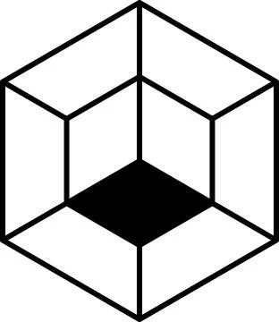 A black and white image of a cube with a black dot in the center 스톡 일러스트