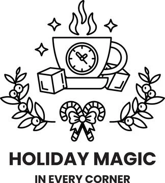 A black and white image of a cup with a clock on it Illustrazione stock