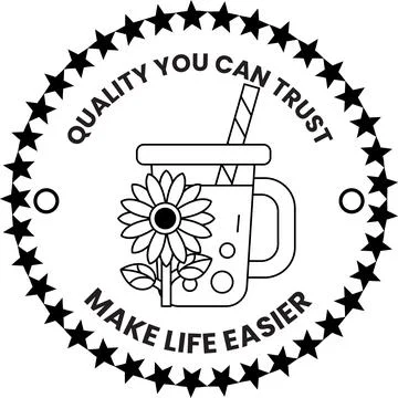 A black and white image of a cup with a flower on it Stock Illustration