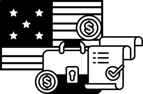 A black and white image of a dollar bill, a key Stock Illustration