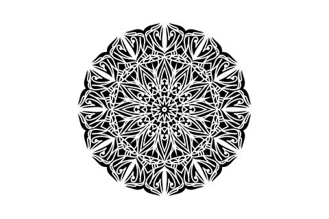 A black and white image featuring an intricate circular pattern, showcasing Stockillustratie