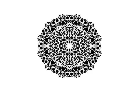 A black and white image featuring an intricate circular pattern 스톡 일러스트