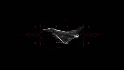 A black and white image of a fighter jet flying through space Stock Footage 267318059