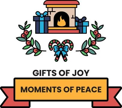 A black and white image of a fireplace with a wreath and a pair of candy cane Ilustração Stock