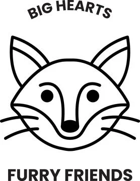 A black and white image of a fox with the words Big Hearts Furry Friends wr.. Stock Illustration