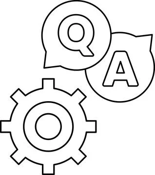 A black and white image of a gear and a question mark Stock Illustration