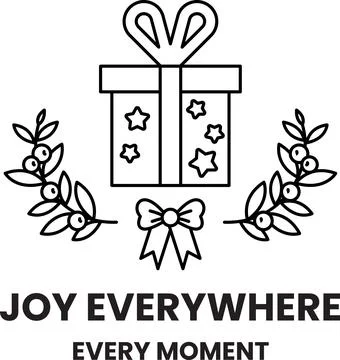 A black and white image of a gift box with a bow and stars Stock Illustration