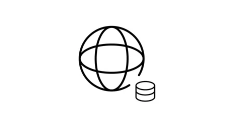 Black and white image of a globe beside a stack of disks, symbolizing globa.. Stock Footage 332853480
