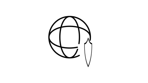 Black and white image of a globe resting on a shield, symbolizing global pr.. Stock Footage 333462092