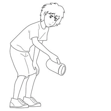 Black and white image. A guy with a large electric flashlight illuminates the Stock-Illustration
