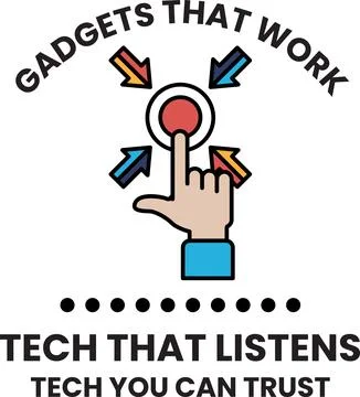 A black and white image of a hand pointing to a button with the words "Tech.. Stock Illustration