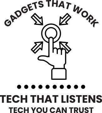 A black and white image of a hand pointing to a button with the words "Tech.. Stock Illustration
