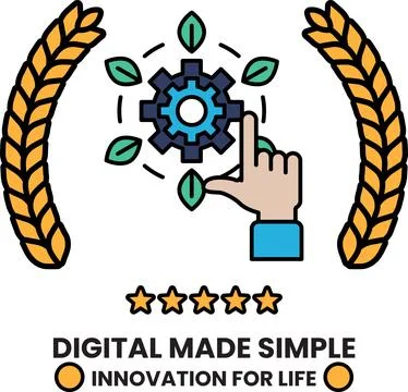 A black and white image of a hand pointing to a gear with the words Digital.. Stock Illustration