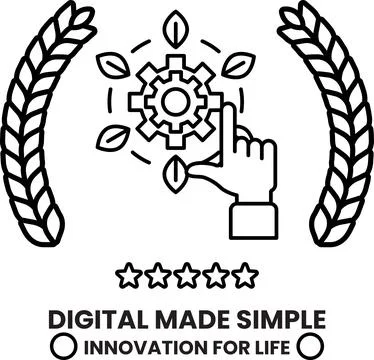 A black and white image of a hand pointing to a gear with the words Digital.. 스톡 일러스트