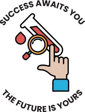 A black and white image of a hand pointing to a test tube with the words "s.. Stock Illustration