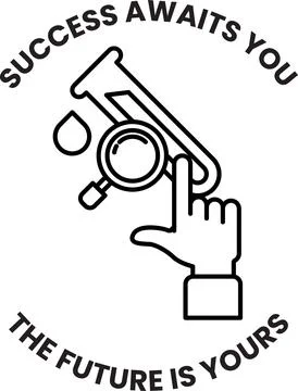 A black and white image of a hand pointing to a test tube with the words "s.. Stock Illustration