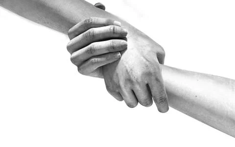 Black and white image of the hands of two people at the time of rescue 3d ill Stock Illustration
