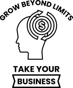 A black and white image of a head with a dollar sign in the middle Stock Illustration