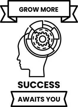 A black and white image of a head with a gear in the middle Stock Illustration