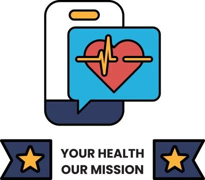 A black and white image of a heart with a phone and a heart monitor Stock Illustration