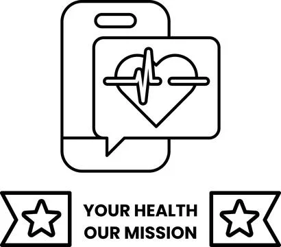 A black and white image of a heart with a phone and a heart monitor Stock Illustration