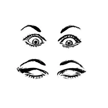 Black and white image of human eyes. Vector. Emotions Surprise. Slipping Stock Illustration