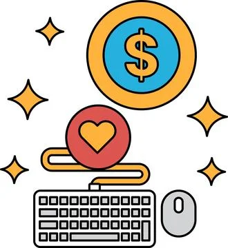 A black and white image of a keyboard and a mouse with a dollar sign and a .. Stock Illustration
