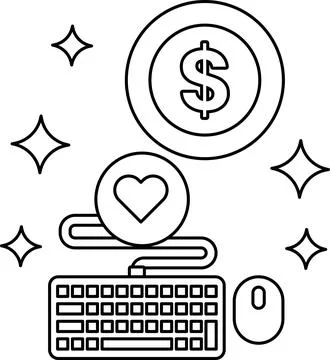 A black and white image of a keyboard and a mouse with a dollar sign and a .. Stock Illustration