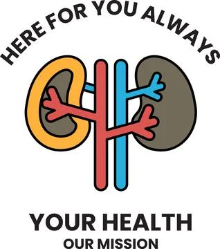 A black and white image of a kidney with the words "here for you always" wr.. Illustrazione stock