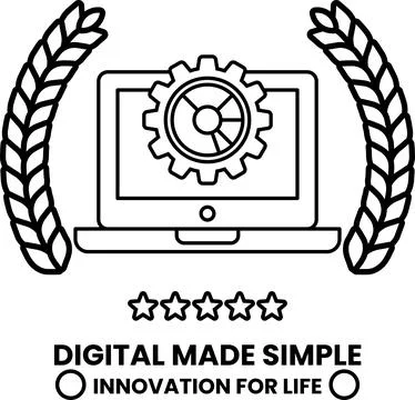 A black and white image of a laptop with a gear on it Stock Illustration