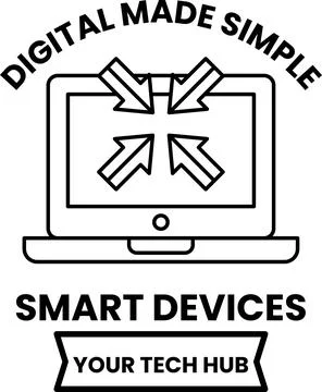 A black and white image of a laptop with arrows pointing to the top left Stock Illustration