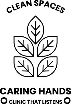 A black and white image of a leafy tree with the words "Caring Hands" writt.. Stock Illustration