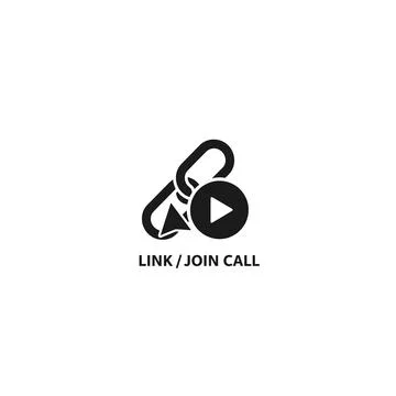 A black and white image of a link and play button with text below Stock Illustration