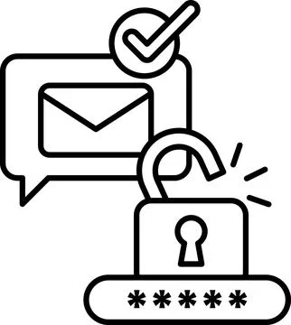 A black and white image of a lock with a key and a check mark Illustrazione stock