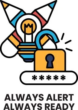 A black and white image of a lock with a key and a light bulb Stock Illustration