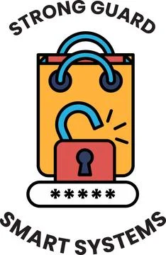 A black and white image of a lock with a key Stock Illustration