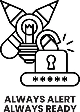 A black and white image of a lock with a key and a light bulb Stock Illustration