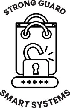 A black and white image of a lock with a key Stock Illustration