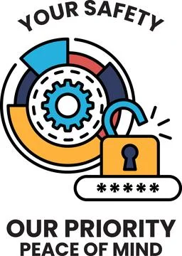 A black and white image of a lock with the words "Your Safety" written below  Stock Illustration