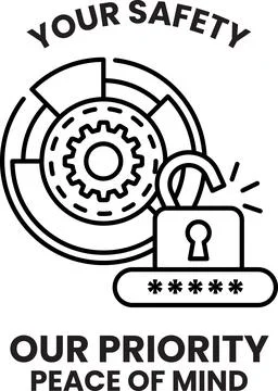 A black and white image of a lock with the words "Your Safety" written below  Stock Illustration