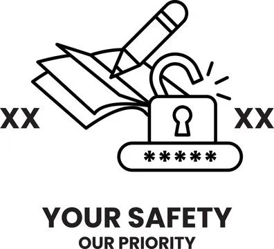 A black and white image of a lock with a pencil and a book on top of it Stock Illustration