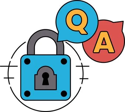 A black and white image of a lock with a key and a question mark Stock Illustration
