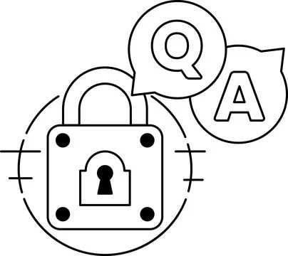 A black and white image of a lock with a key and a question mark Stock Illustration