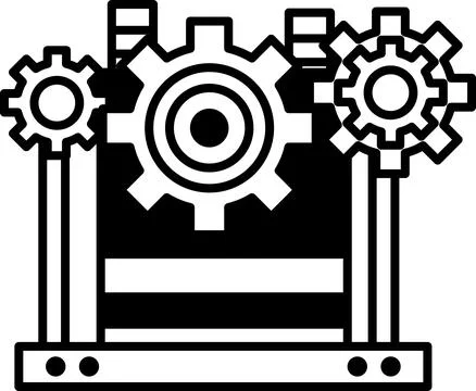 A black and white image of a machine with three gears Stock Illustration