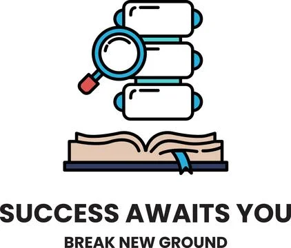A black and white image of a magnifying glass looking at a stack of books 库存插图