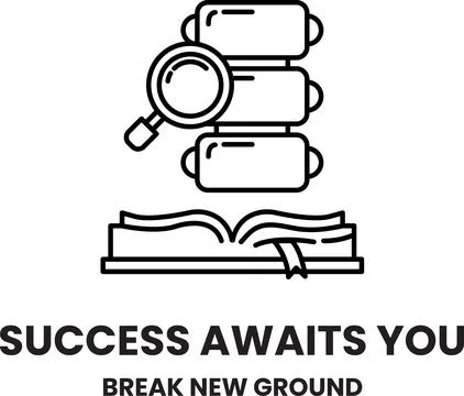 A black and white image of a magnifying glass looking at a stack of books Illustrazione stock