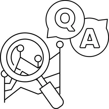 A black and white image of a magnifying glass with a question mark Stock Illustration